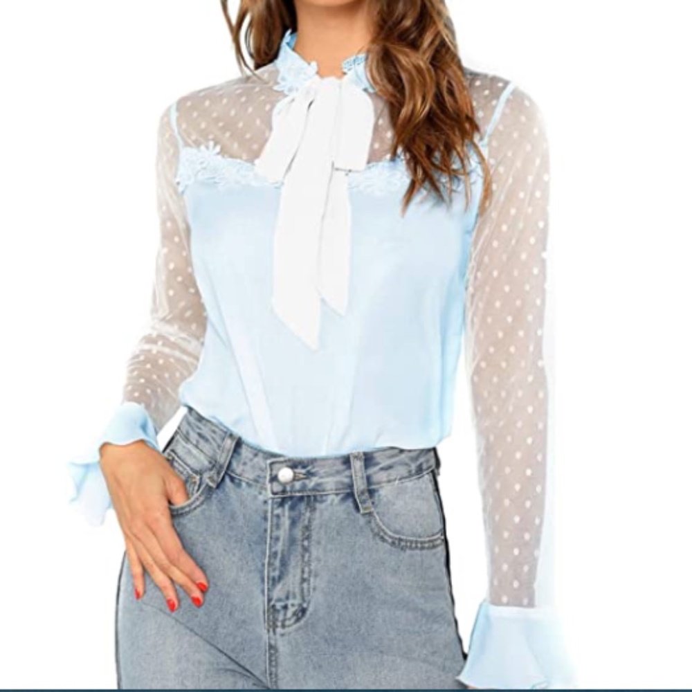 Womens Fashion Long Sleeve Tie Collar Blouse